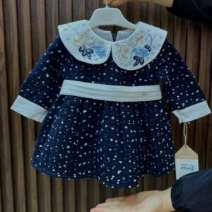 Robe bébé fille Bleue marine mouchetée